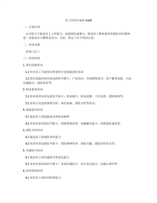 员工培训计划表word