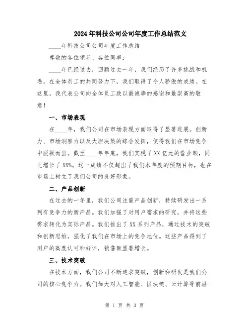 2024年科技公司公司年度工作总结范文