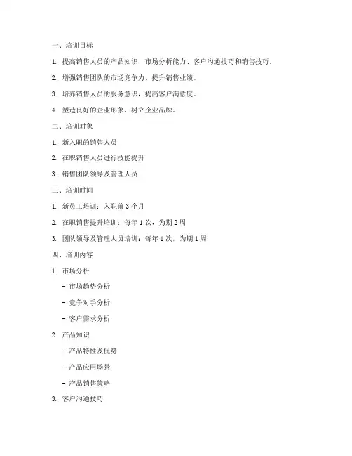 销售的培训计划方案模板