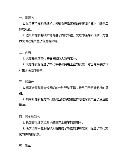 中国古代重要科技发明创造简表