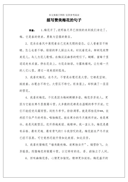 描写赞美梅花的句子