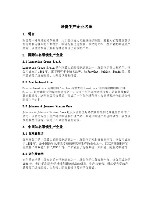 眼镜生产企业名录