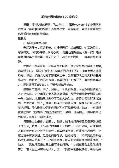 乘着梦想的翅膀800字作文