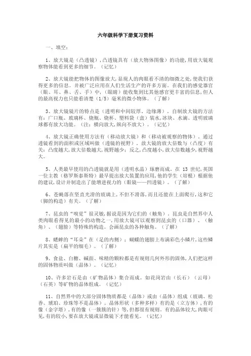 教科版六年级科学下册知识点