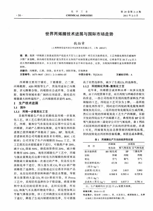 世界丙烯腈技术进展与国际市场走势