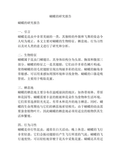 蝴蝶的研究报告