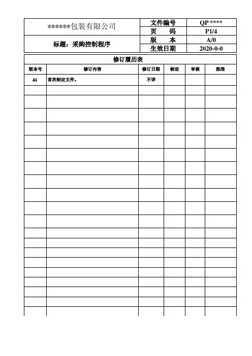 ISO9001质量管理程序文件--采购控制程序