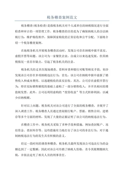 税务稽查案例范文