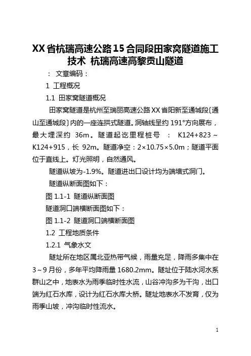 湖北省杭瑞高速公路15合同段田家窝隧道施工技术 杭瑞高速高黎贡山隧道