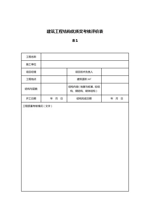建筑工程结构优质奖考核评价表
