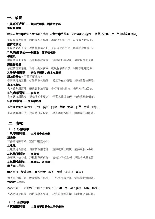 中医内科方剂歌诀