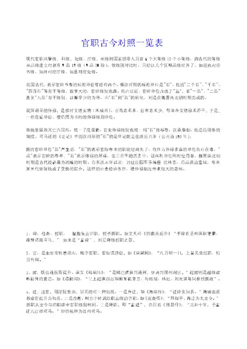 官职古今对照一览表