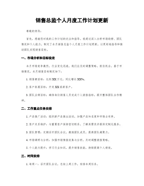 销售总监个人月度工作计划更新