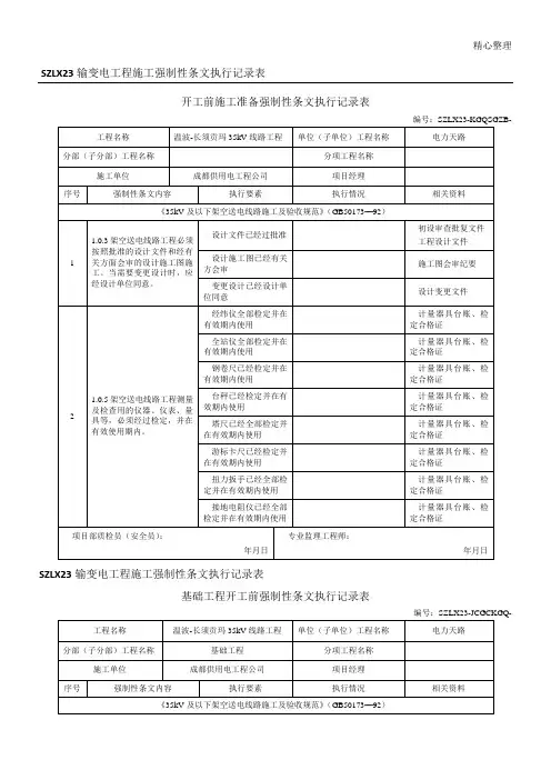 强条执行记录表格模板
