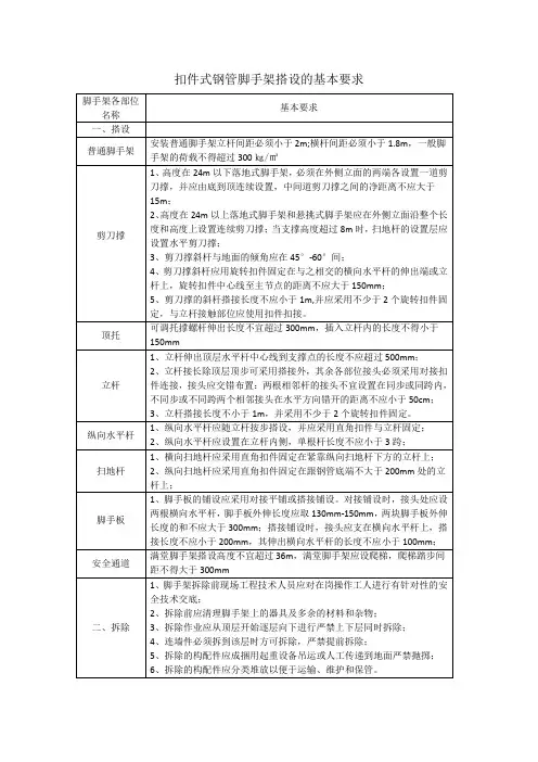扣件式钢管脚手架搭设基本要求