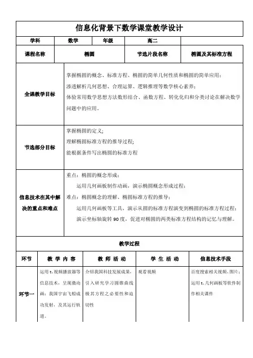 高中数学新人教版A版精品教案《椭圆及其标准方程》