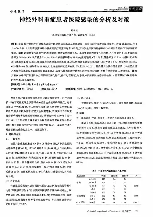 神经外科重症患者医院感染的分析及对策