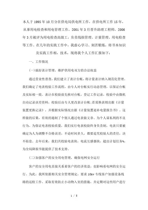 用电监察检查员技师专业技术总结