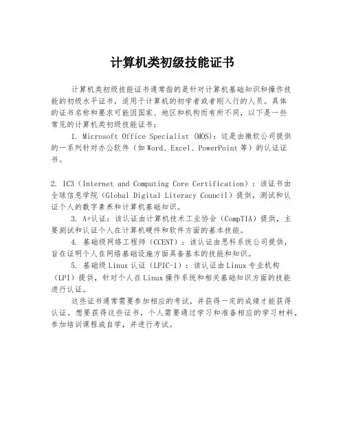 计算机类初级技能证书