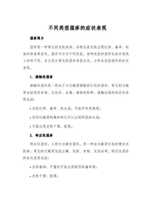 不同类型湿疹的症状表现
