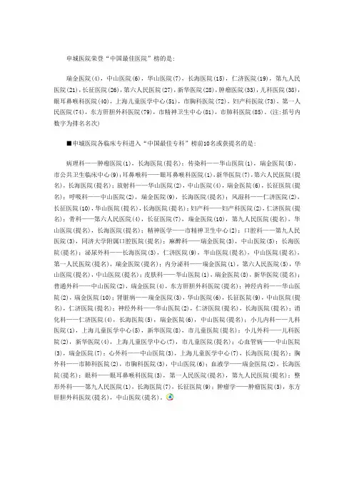 上海医院专科排名
