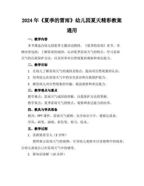 2024年《夏季的雷雨》幼儿园夏天精彩教案通用