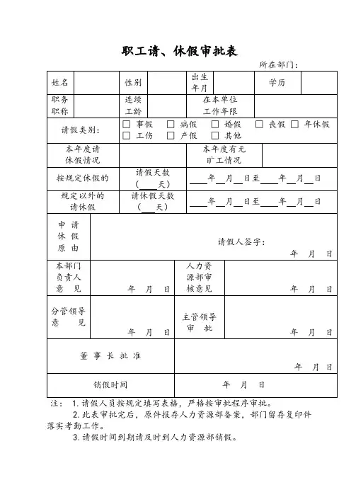 职工请、休假审批表模版