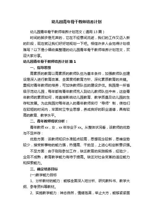幼儿园青年骨干教师培养计划