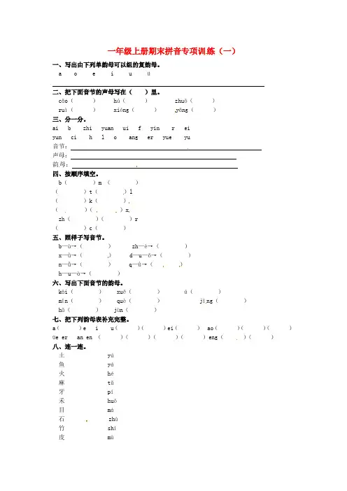 一年级语文上册期末拼音专项训练(一)新人教版