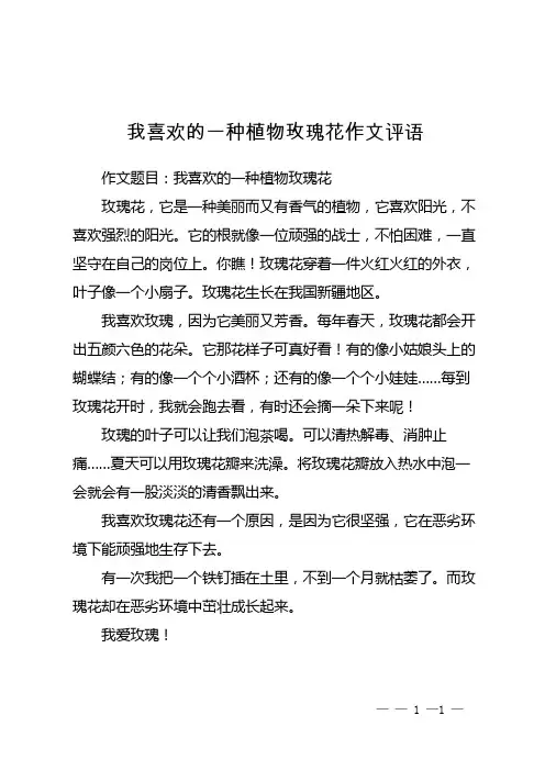 我喜欢的一种植物玫瑰花作文评语