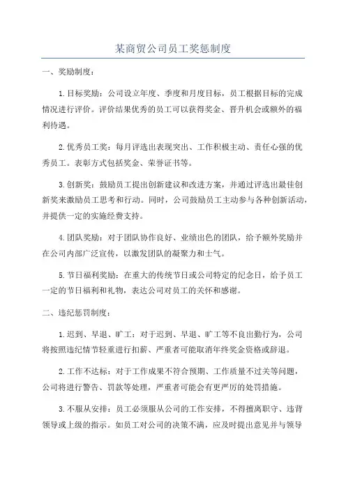 某商贸公司员工奖惩制度
