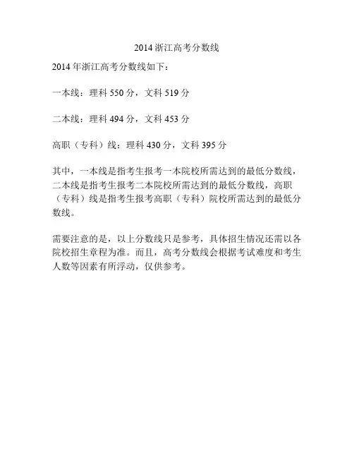 2014浙江高考分数线