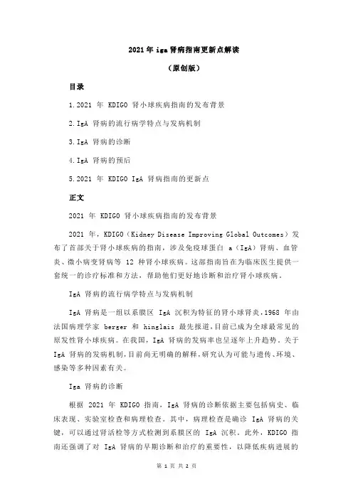 2021年iga肾病指南更新点解读
