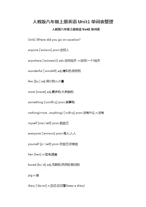 人教版八年级上册英语Unit1单词表整理
