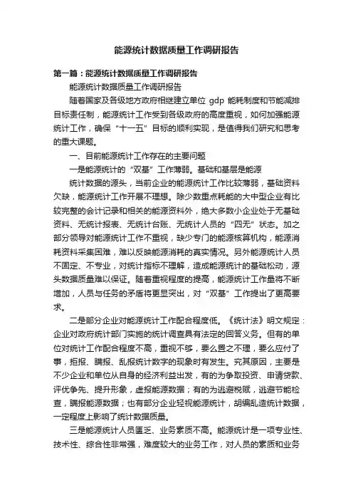 能源统计数据质量工作调研报告
