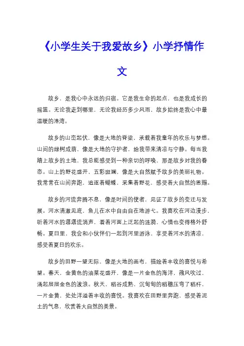 《小学生关于我爱故乡》小学抒情作文