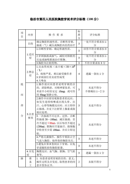新胸腔穿刺术评分标准