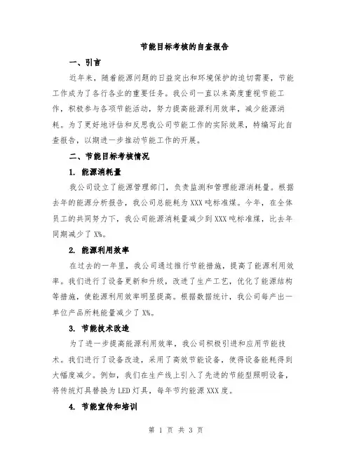 节能目标考核的自查报告