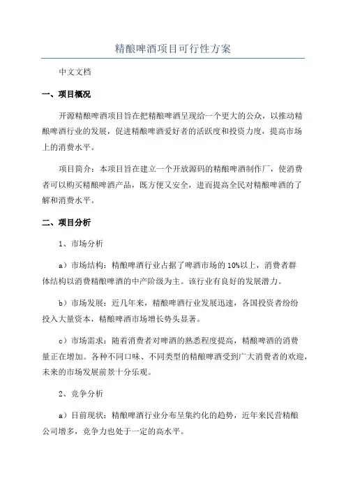 精酿啤酒项目可行性方案