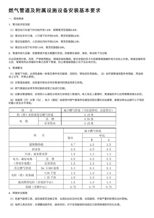 燃气管道及附属设施设备安装基本要求