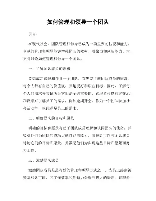 如何管理和领导一个团队
