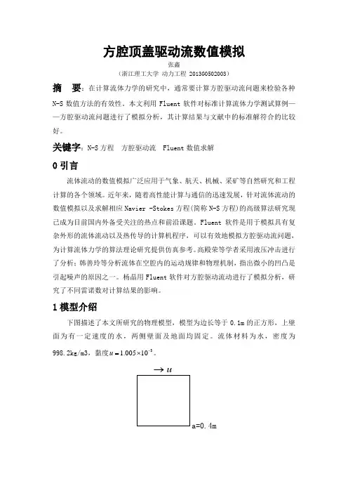 方腔顶盖驱动流数值模拟