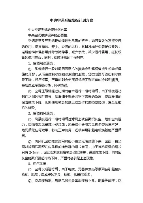 中央空调系统维保计划方案