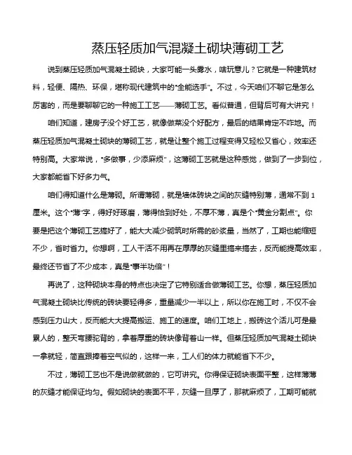 蒸压轻质加气混凝土砌块薄砌工艺