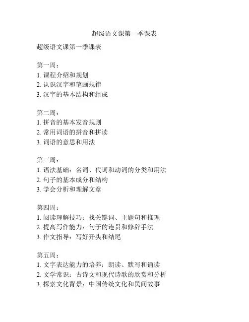 超级语文课第一季课表
