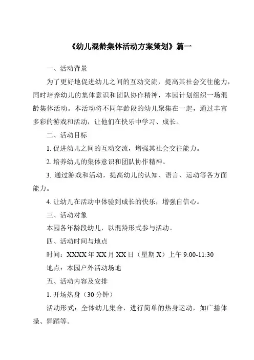 《2024年幼儿混龄集体活动方案策划》范文