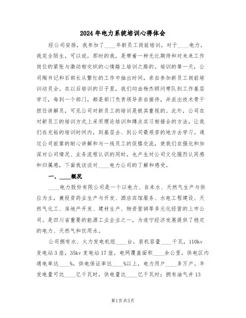 2024年电力系统培训心得体会(2篇)
