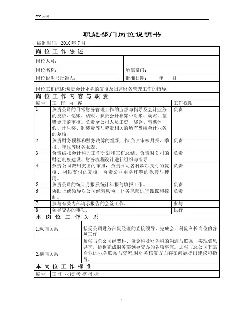 岗位职责说明书(模板)