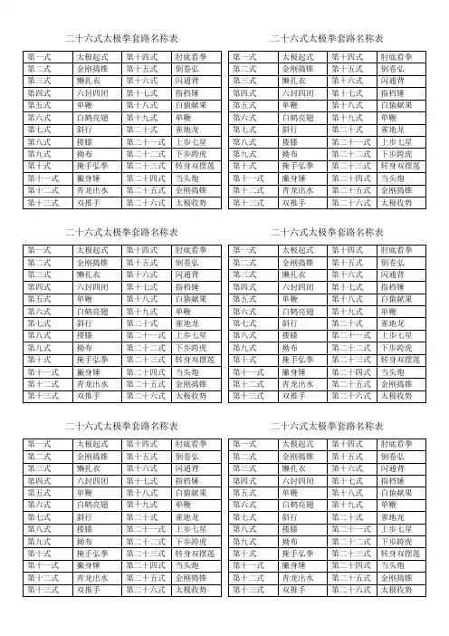 二十六式太极拳套路名称表