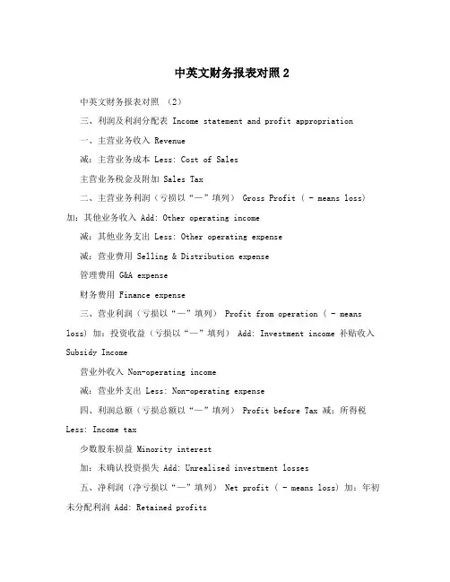 中英文财务报表对照2
